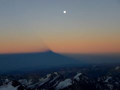 06 Moon Over The Shadow of Aconcagua And Cerro de los Horcones, Cerro Piloto, Alma Blanca Between Colera Camp 3 And Independencia At Sunrise On The Climb To Aconcagua Summit